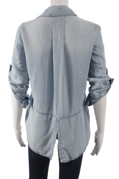 Bella Dahl Women Tencel Collared Button Up 3/4 Sleeve Blue Size XS