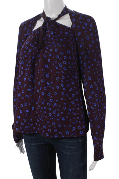 Parker Womens Silk Halter Blouse Long Sleeve Animal Print Button Size S