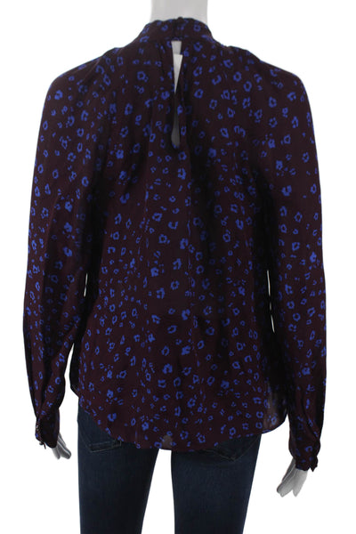 Parker Womens Silk Halter Blouse Long Sleeve Animal Print Button Size S