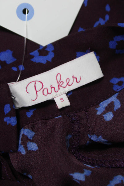 Parker Womens Silk Halter Blouse Long Sleeve Animal Print Button Size S