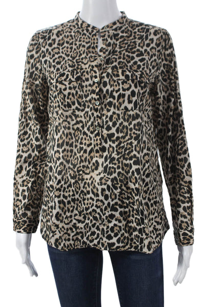 Zara Women Animal Print Collared Cotton Blouse Long Sleeve Multi Size S