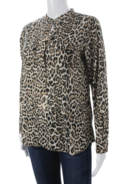 Zara Women Animal Print Collared Cotton Blouse Long Sleeve Multi Size S