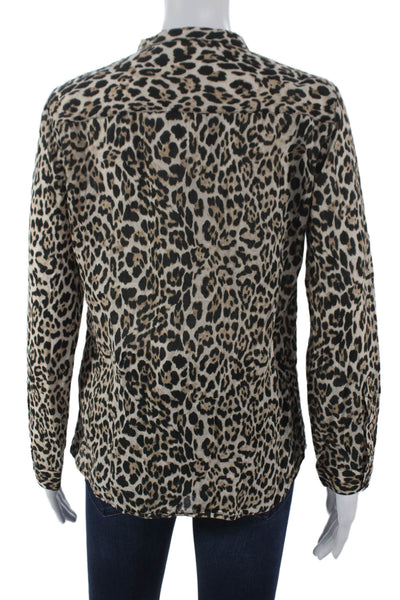 Zara Women Animal Print Collared Cotton Blouse Long Sleeve Multi Size S
