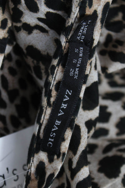 Zara Women Animal Print Collared Cotton Blouse Long Sleeve Multi Size S