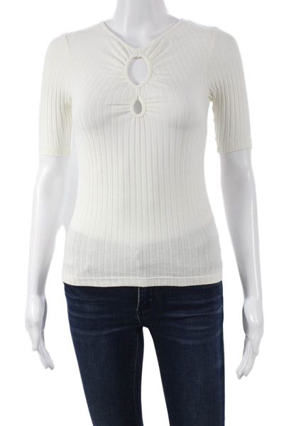 Ba&Sh Women Basic White Cotton V-Neck Short Sleeve T-Shirt Size 2
