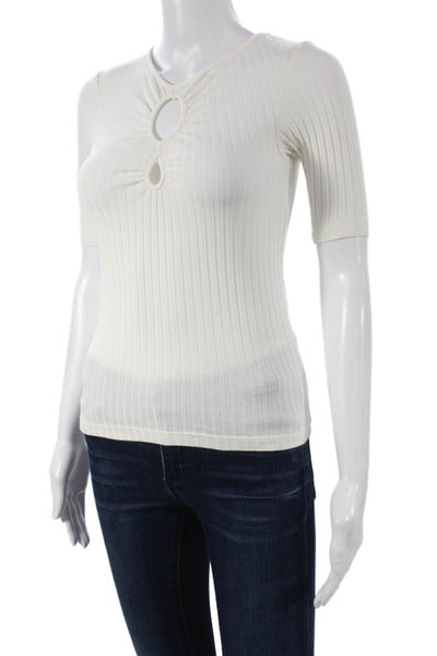 Ba&Sh Women Basic White Cotton V-Neck Short Sleeve T-Shirt Size 2