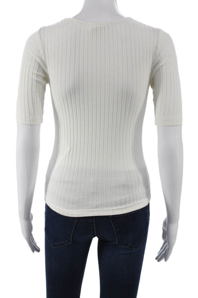 Ba&Sh Women Basic White Cotton V-Neck Short Sleeve T-Shirt Size 2
