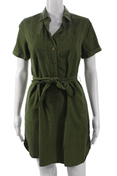 J Crew Women Shirt Dress Green Collared Button Short Sleeve Utility Size 2