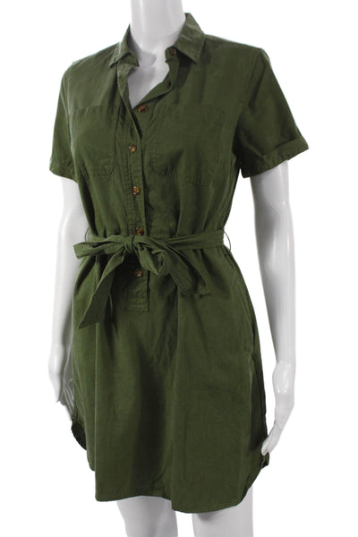 J Crew Women Shirt Dress Green Collared Button Short Sleeve Utility Size 2
