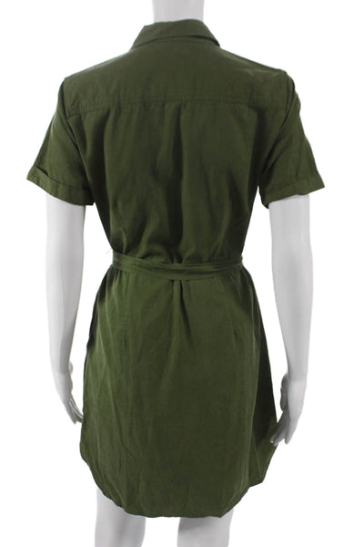 J Crew Women Shirt Dress Green Collared Button Short Sleeve Utility Size 2