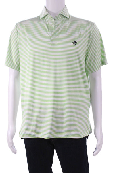 RLX Ralph Lauren Mens Short Sleeve Collared Striped Polo Shirt Green White Small