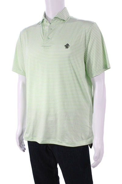 RLX Ralph Lauren Mens Short Sleeve Collared Striped Polo Shirt Green White Small