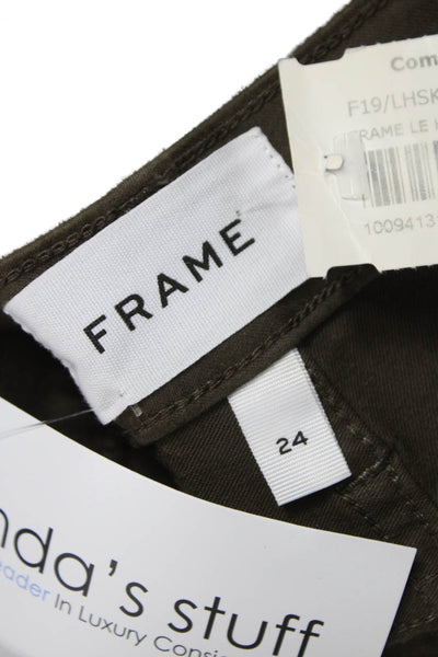 Frame Women Skinny Jeans Green Mid Rise Button Fly Cotton Blend Size 24