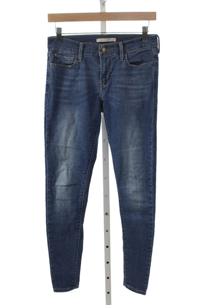 Levis Womens Blue Skinny Jeans Mid Rise Button Fly Cotton Blend Size 28