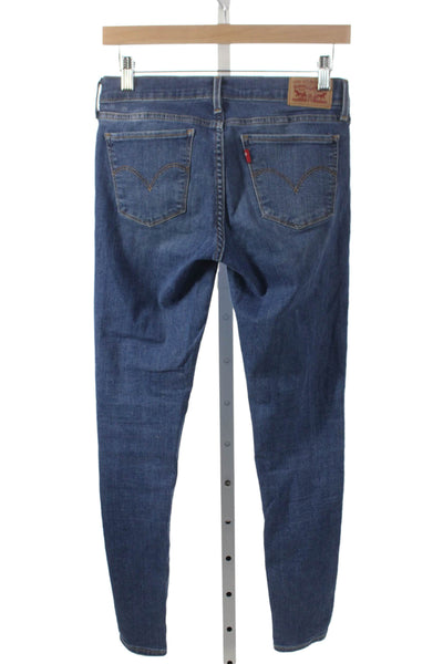 Levis Womens Blue Skinny Jeans Mid Rise Button Fly Cotton Blend Size 28