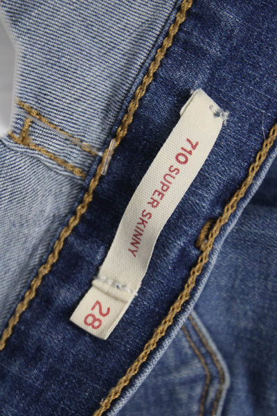 Levis Womens Blue Skinny Jeans Mid Rise Button Fly Cotton Blend Size 28