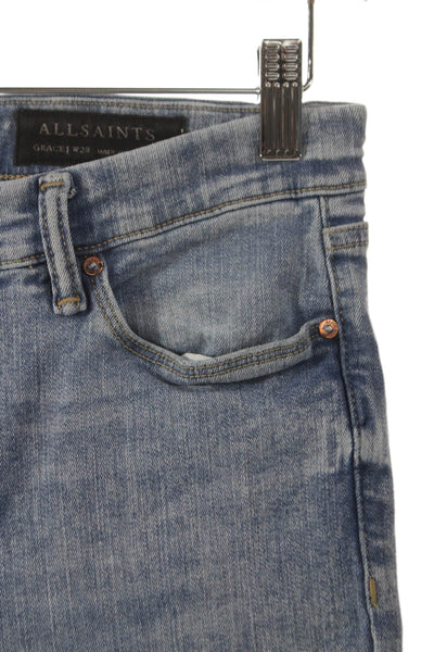 Allsaints Womens Ankle Jeans Blue Cotton Blend Button Size 28