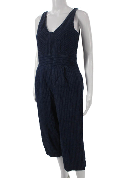 Banana Republic Women Blue Linen Sleeveless Jumpsuit Petite Size 2