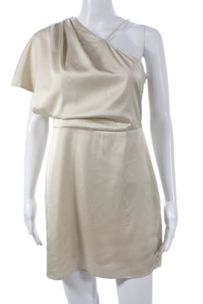 Banana Republic Women Sheath One Shoulder Sleeveless Beige Dress Petite Size 2