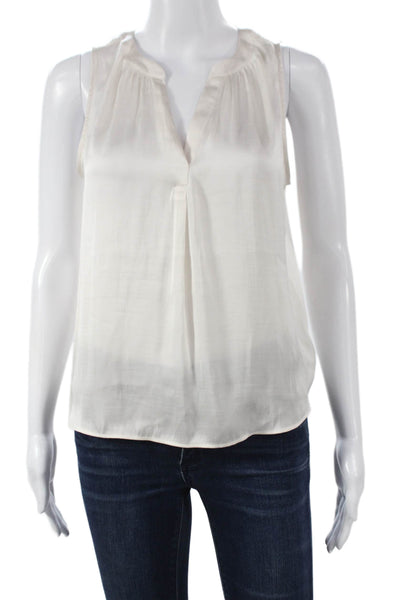 Banana Republic Women Ivory V-Neck Sleeveless Polyester Blouse Petite Size XS