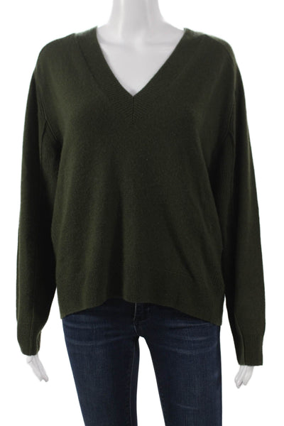 Madewell Women Cashmere V Neck Pullover Sweater Green Long Sleeve Size S