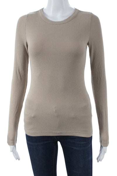 Banana Republic Women Beige Crew Neck Long Sleeve T Shirt Cotton Size XS