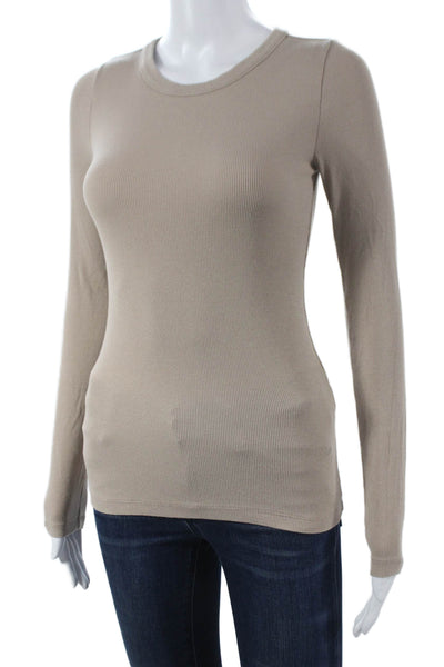 Banana Republic Women Beige Crew Neck Long Sleeve T Shirt Cotton Size XS