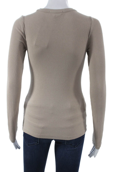 Banana Republic Women Beige Crew Neck Long Sleeve T Shirt Cotton Size XS