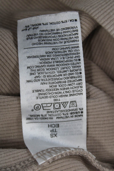 Banana Republic Women Beige Crew Neck Long Sleeve T Shirt Cotton Size XS