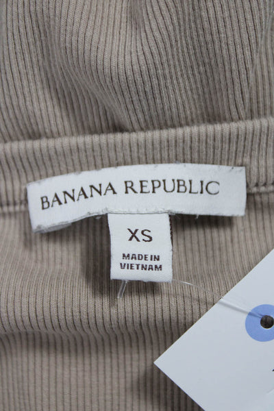 Banana Republic Women Beige Crew Neck Long Sleeve T Shirt Cotton Size XS