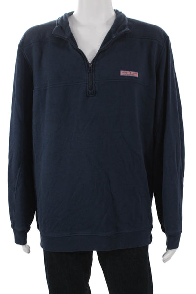 Vineyard Vines Mens Pullover Sweatshirt Blue Mock Neck Zip Long Sleeve Size XL