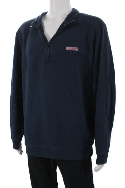 Vineyard Vines Mens Pullover Sweatshirt Blue Mock Neck Zip Long Sleeve Size XL
