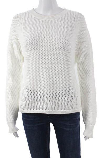 Vince Womens Cotton Pullover Sweater Crew Neck Long Sleeve White Size M