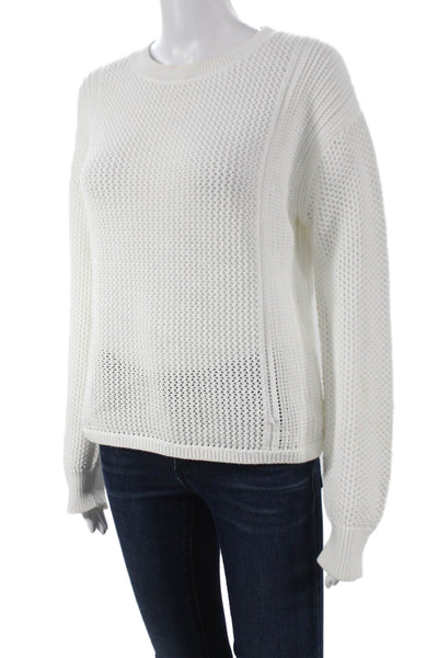 Vince Womens Cotton Pullover Sweater Crew Neck Long Sleeve White Size M
