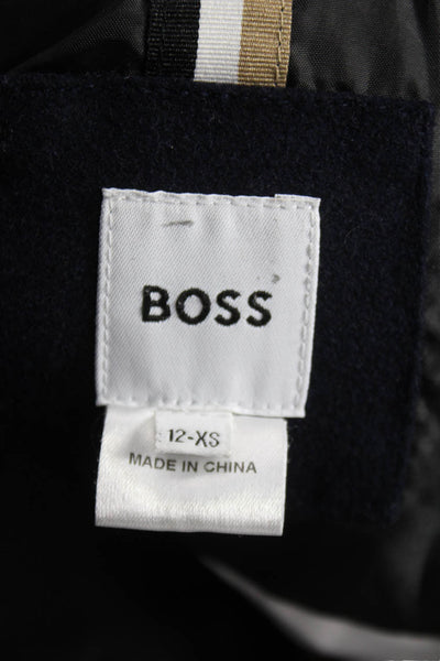 BOSS Childrens Boys Double Breasted Pea Coat Navy Blue Wool Size 12