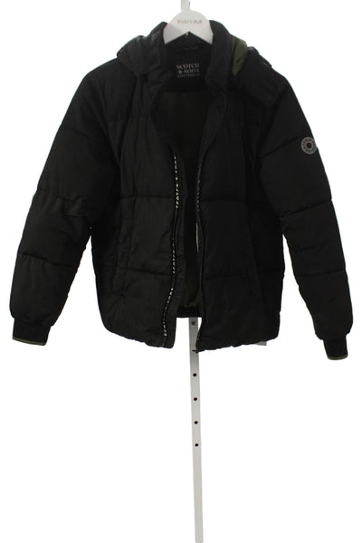 Scotch & Soda Childrens Boys Full Zipper Hooded Puffer Jacket Black Size 14