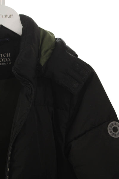 Scotch & Soda Childrens Boys Full Zipper Hooded Puffer Jacket Black Size 14