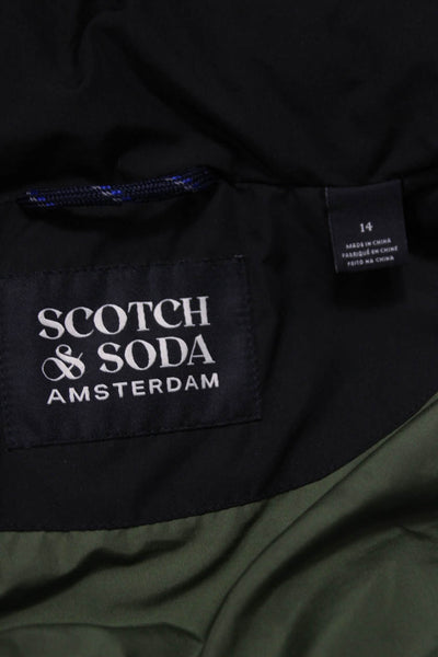 Scotch & Soda Childrens Boys Full Zipper Hooded Puffer Jacket Black Size 14
