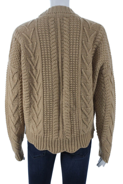 Manoush Women Cardigan V-Neck Cable Beige Wool Size XS