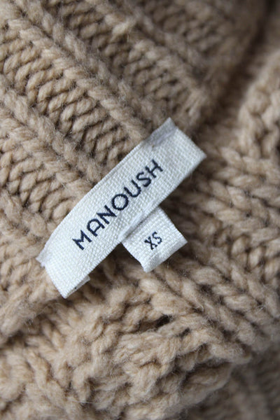 Manoush Women Cardigan V-Neck Cable Beige Wool Size XS