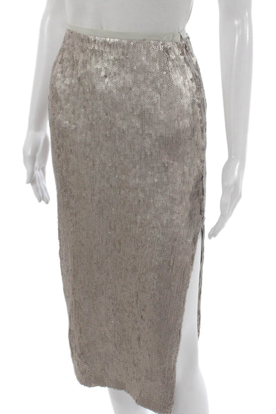 Chan Luu Women Silver Long Straight Pencil Skirt Viscose Zip Size XS