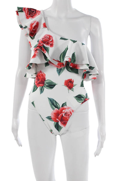 ONIA Womens White Floral Nylon One Piece Swimwear Size M