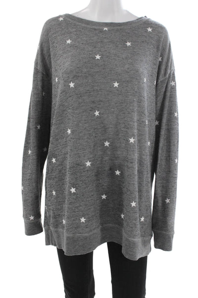 Wildfox Women Pullover Gray Boatneck Geometric Stars Long Sleeve Size S