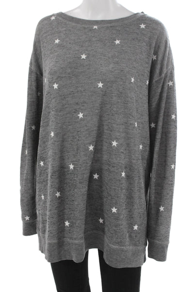 Wildfox Women Pullover Gray Boatneck Geometric Stars Long Sleeve Size S