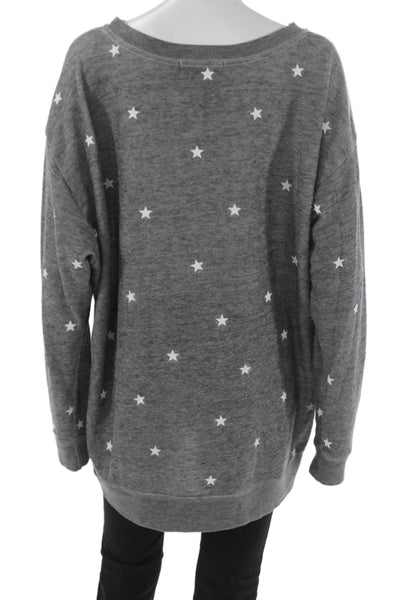 Wildfox Women Pullover Gray Boatneck Geometric Stars Long Sleeve Size S
