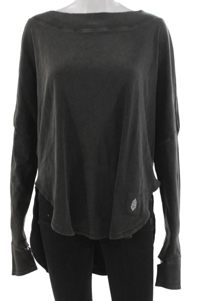 FP Movement Womens Tunic Boat Neck Gray Cotton Pullover Long Sleeve Size S