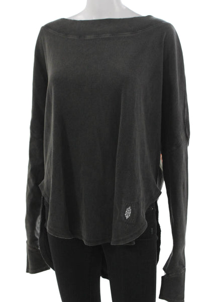 FP Movement Womens Tunic Boat Neck Gray Cotton Pullover Long Sleeve Size S
