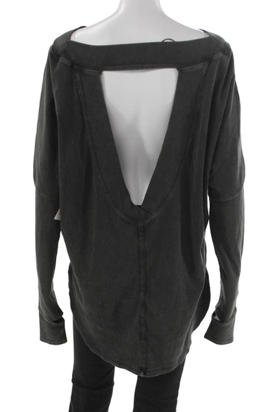 FP Movement Womens Tunic Boat Neck Gray Cotton Pullover Long Sleeve Size S