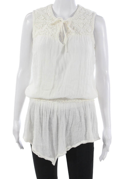 Jens Pirate Booty Womens Sleeveless Tunic White Cotton Round Neck Tie Size S