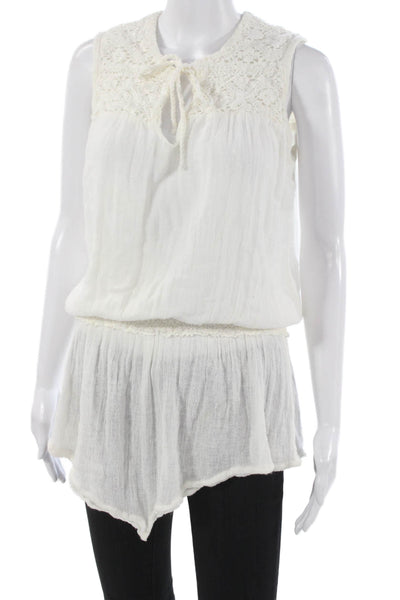 Jens Pirate Booty Womens Sleeveless Tunic White Cotton Round Neck Tie Size S